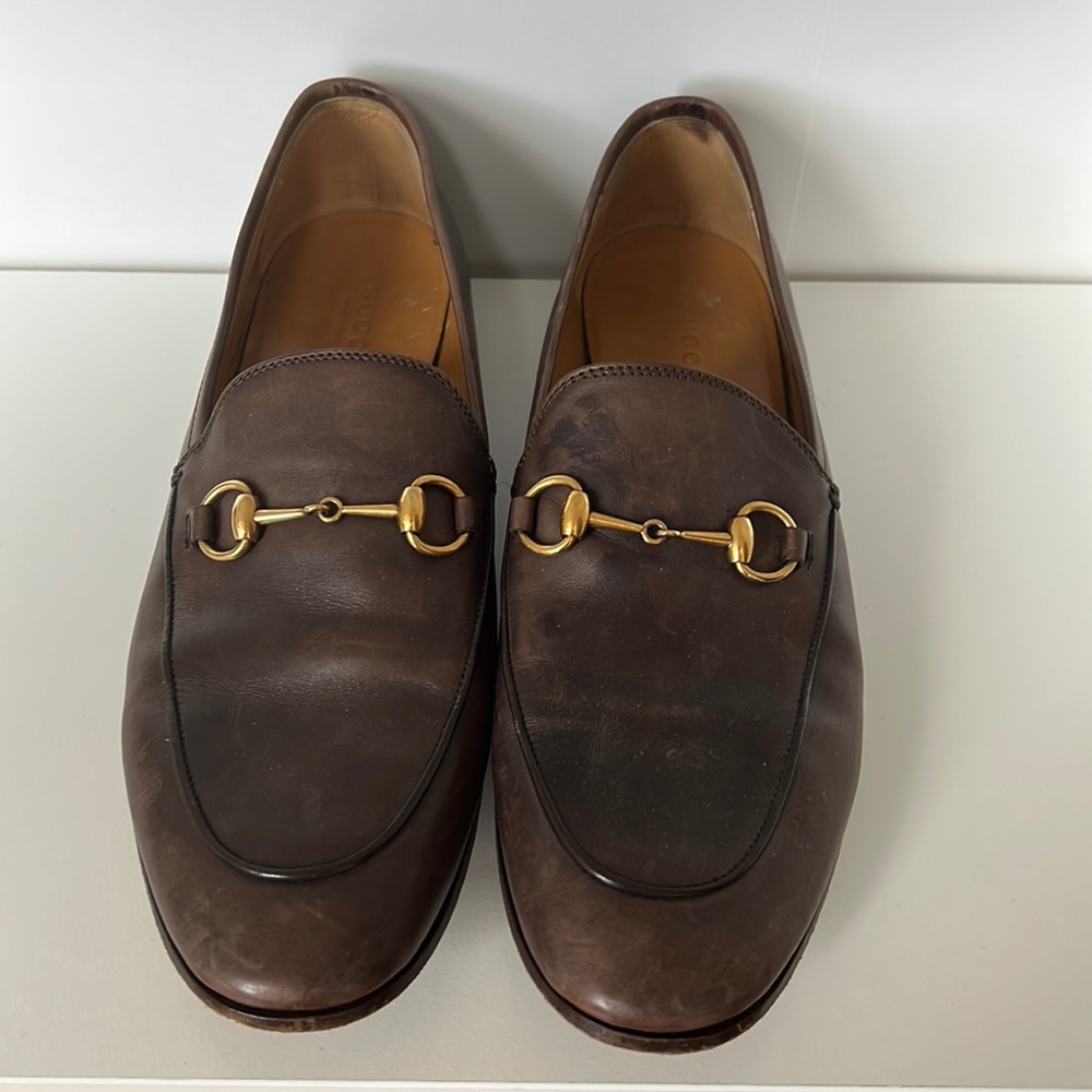 Gucci Jordaan leather loafer brown 38
